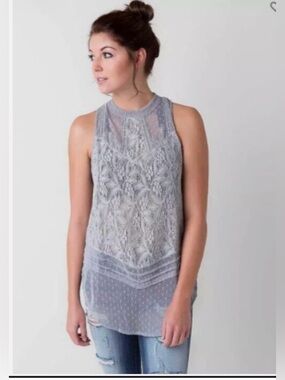 Free People Grayish Blue Lace Sleeveless Top